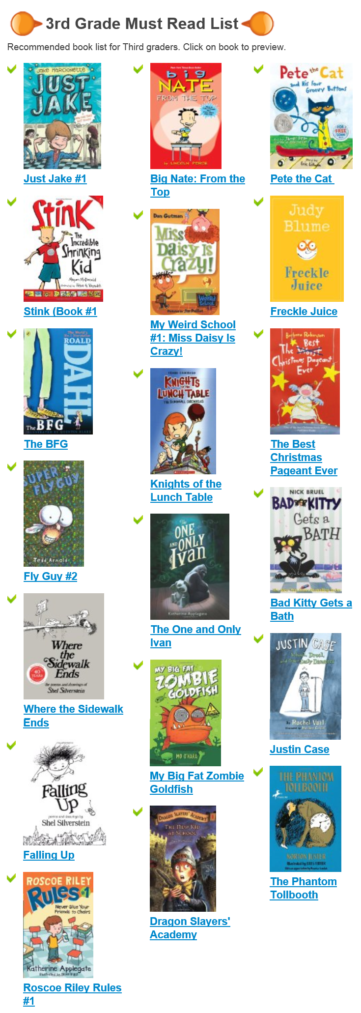 3rd Grade Book List